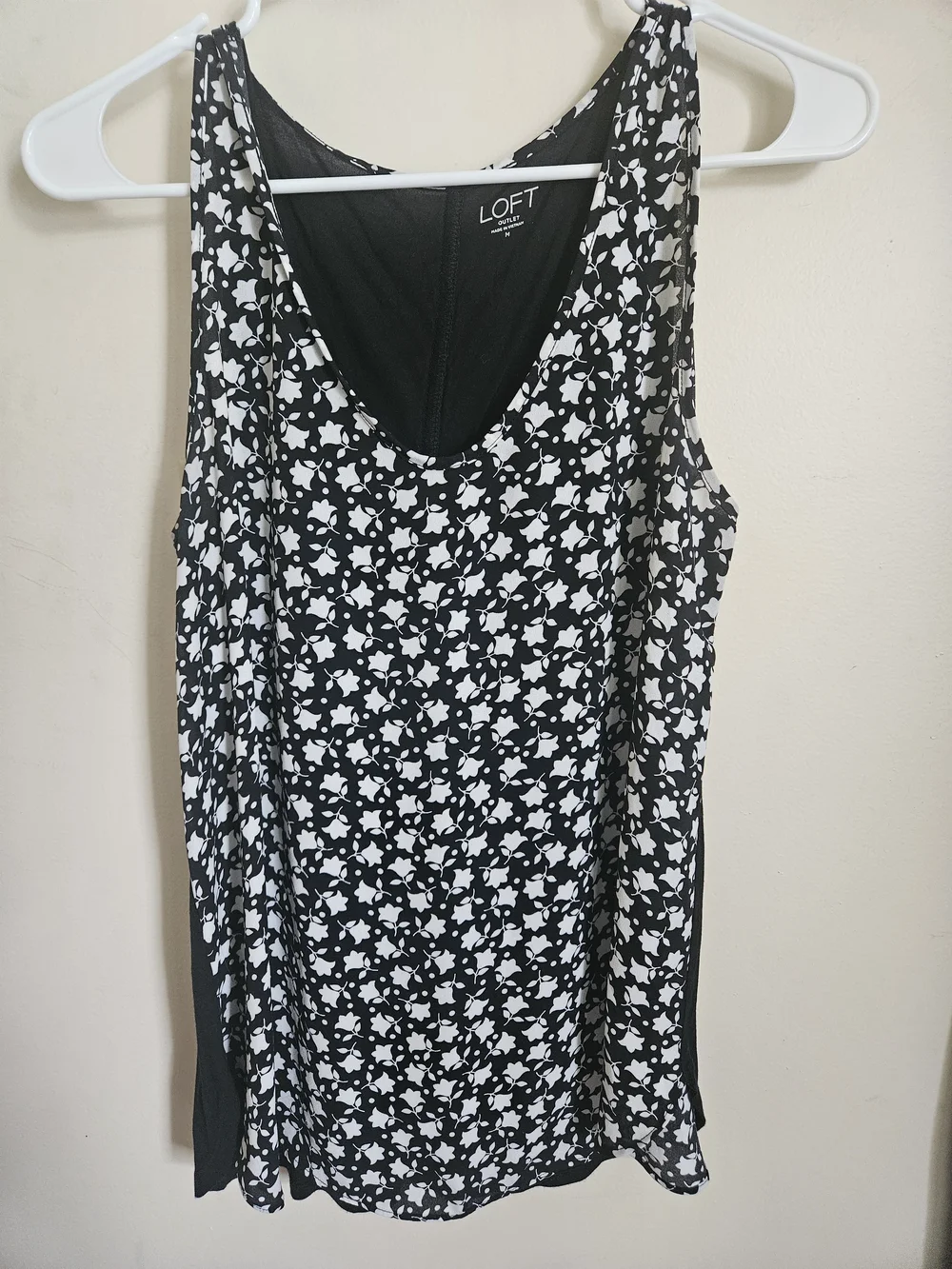 LOFT Black & White Floral Tank Top